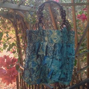 Ruffled Glitter Handbag with Wood Beaded Handles